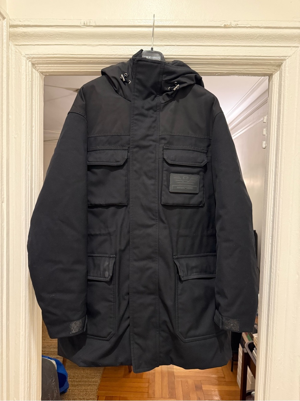 Emporio Armani Black Hooded Military Field Jacket